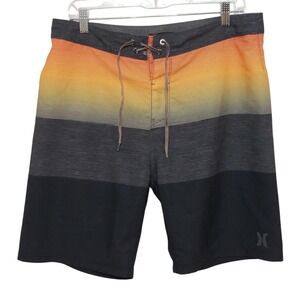 Hurley Mens Board Shorts Size 32 Sunset Ombre Orange Charcoal Swim Trunks